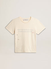 Golden Goose Women's aged white cotton T-shirt with print and embroidery