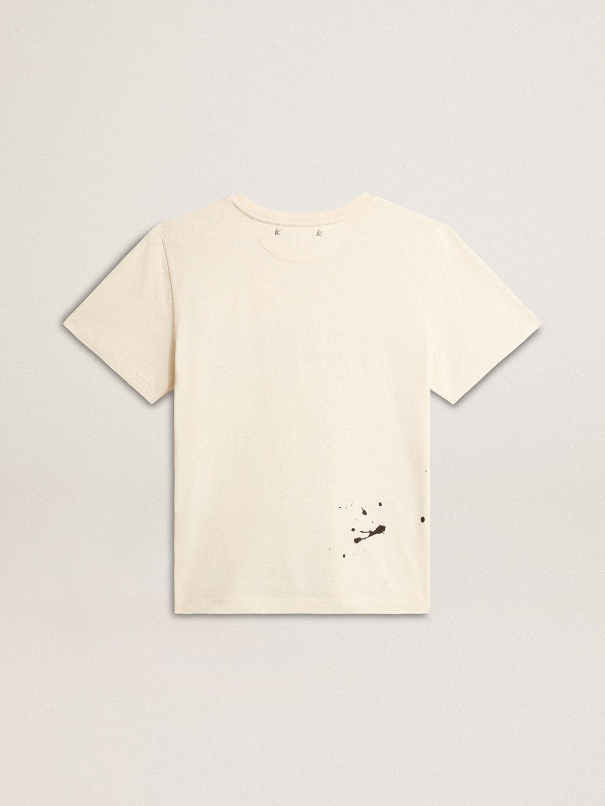 Golden Goose Women's aged white cotton T-shirt with print and embroidery