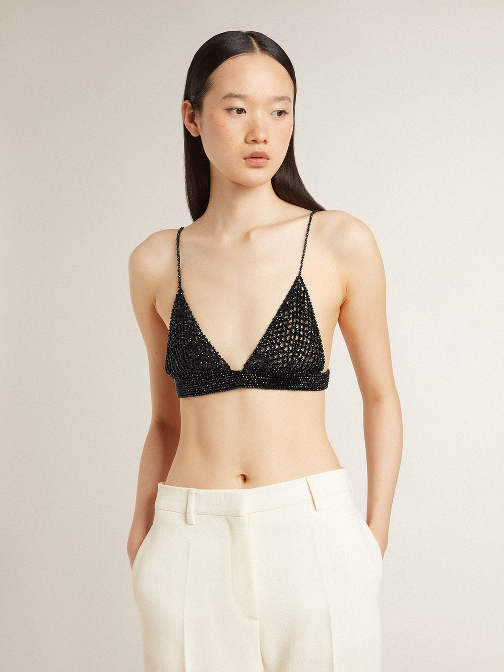 Golden Goose Women's black crochet top with crystals