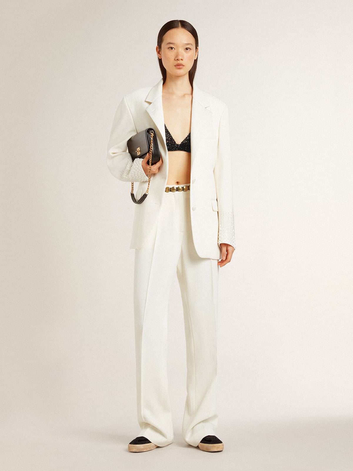 Golden Goose Women's black crochet top with crystals