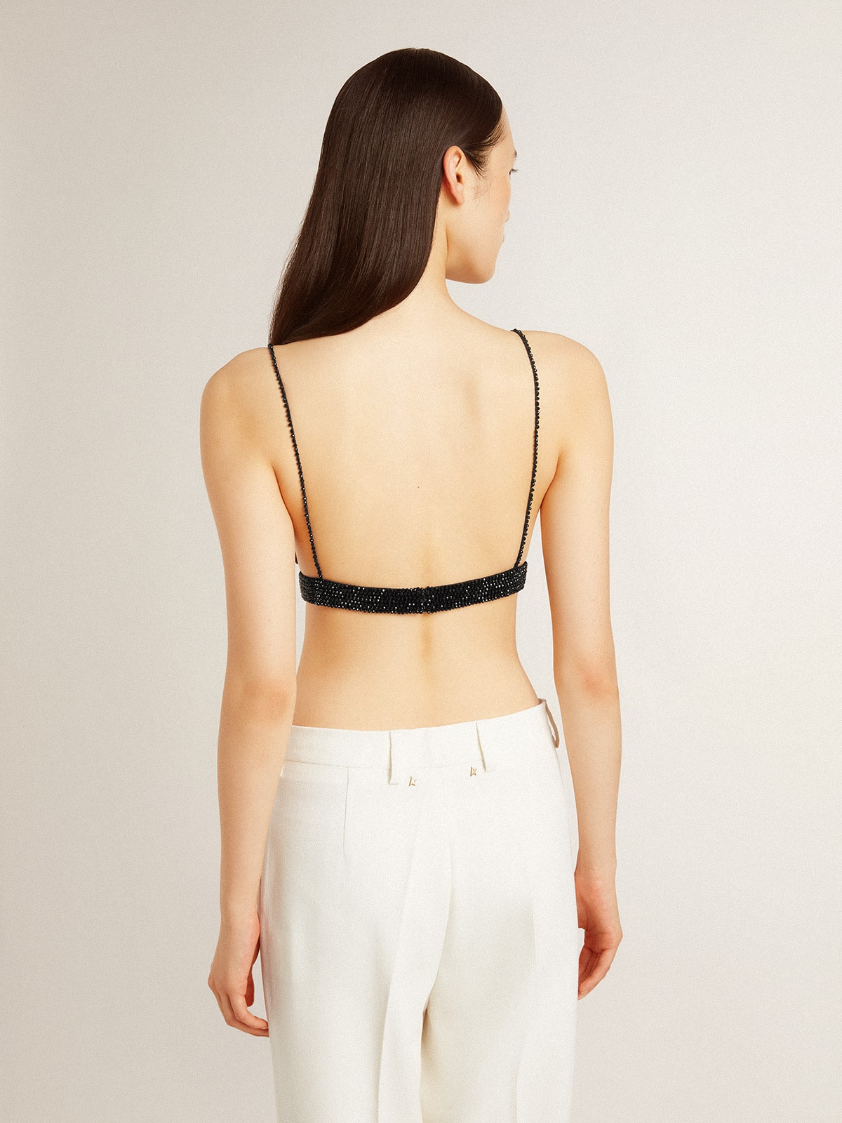 Golden Goose Women's black crochet top with crystals