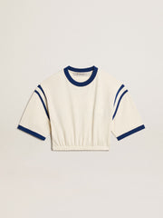 Golden Goose Aged white cotton cropped T-shirt with lettering on the back