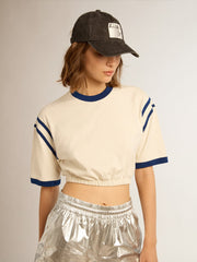 Golden Goose Aged white cotton cropped T-shirt with lettering on the back
