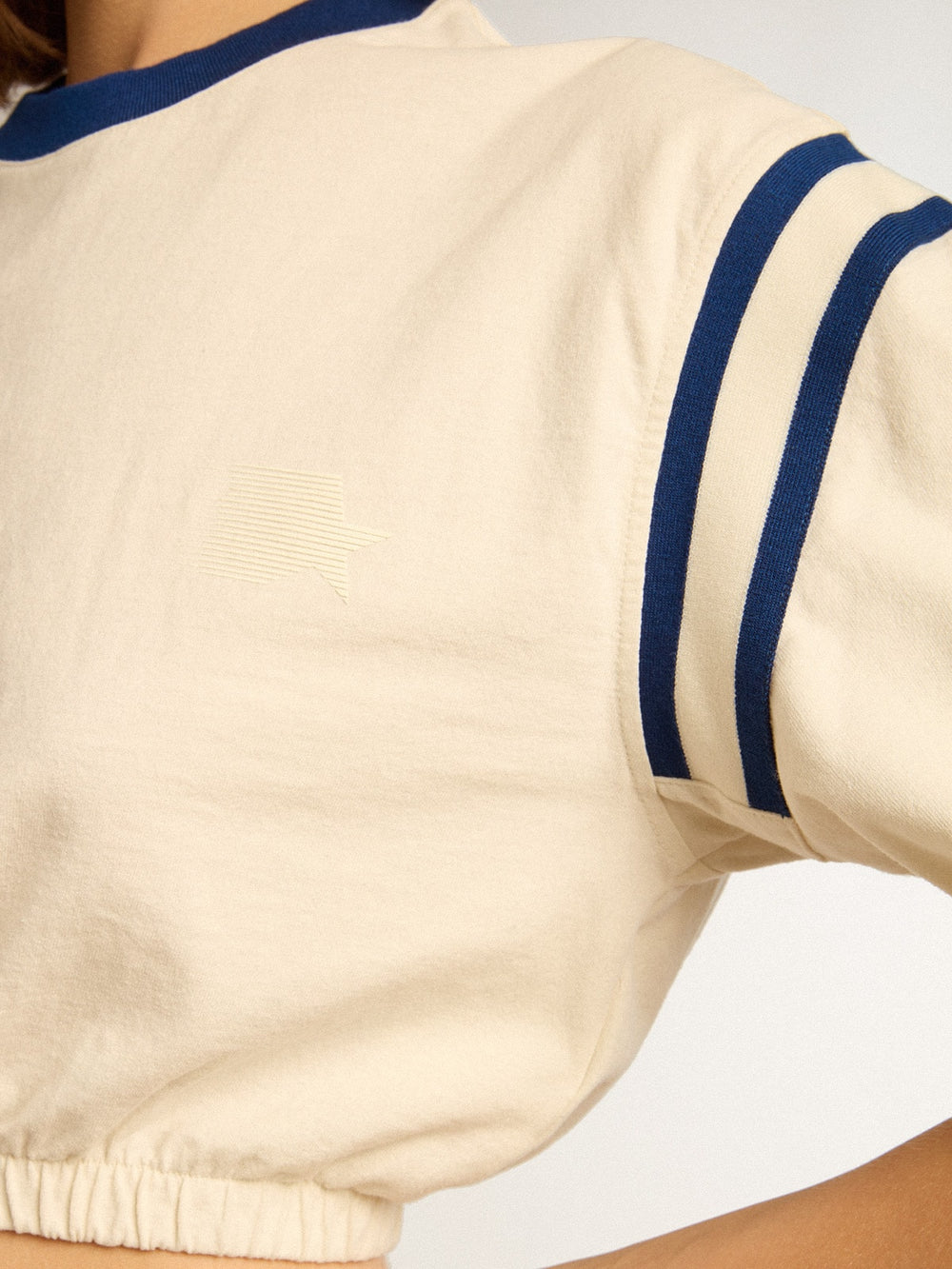 Golden Goose Aged white cotton cropped T-shirt with lettering on the back