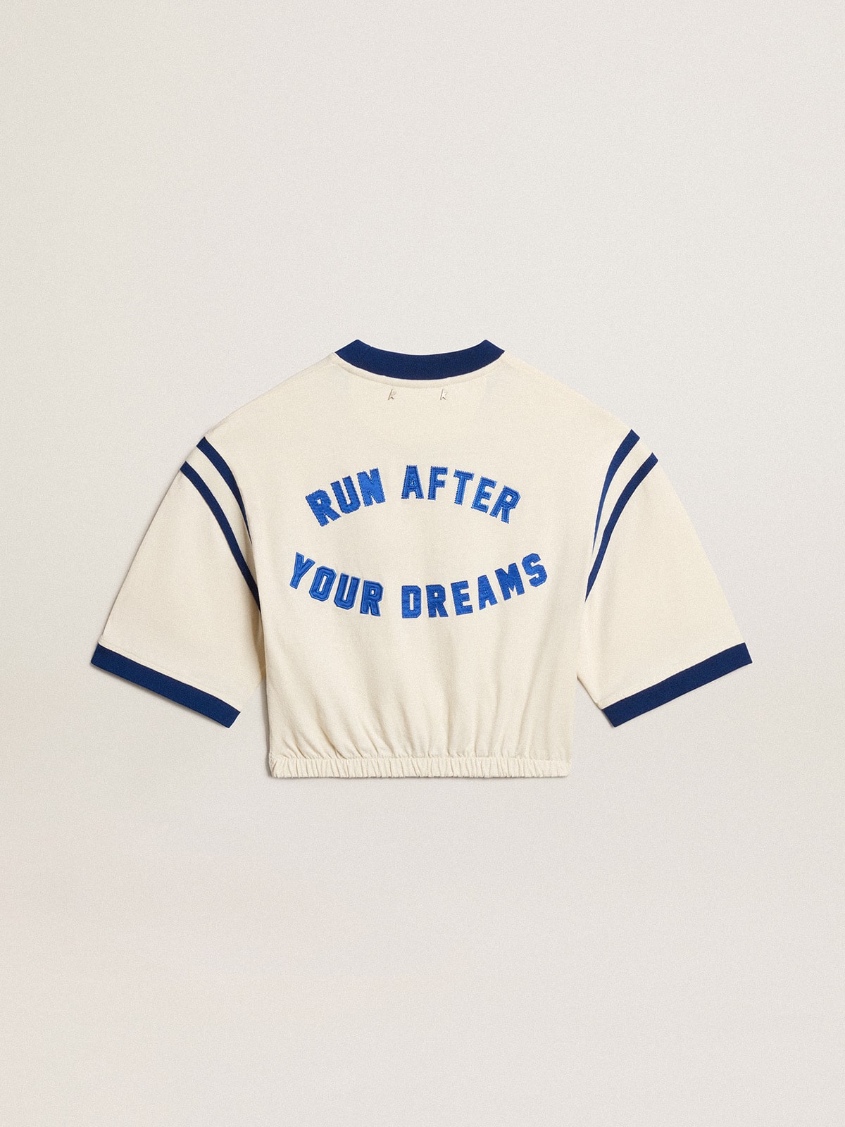 Golden Goose Aged white cotton cropped T-shirt with lettering on the back