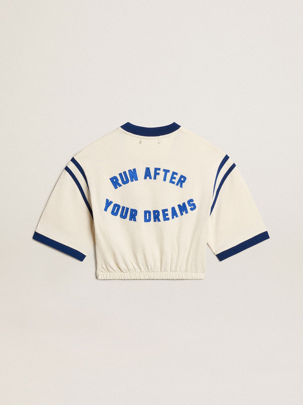 Golden Goose Aged white cotton cropped T-shirt with lettering on the back