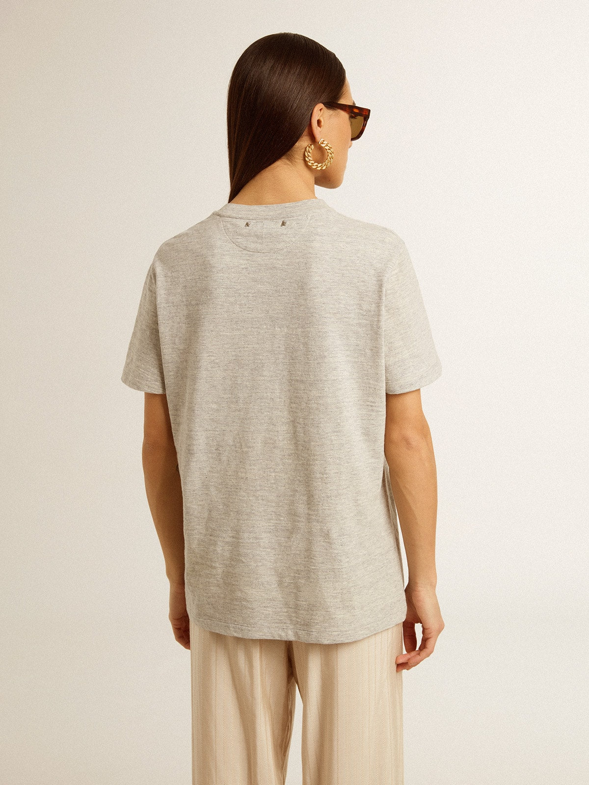 Golden Goose Women’s T-shirt in gray melange cotton with seasonal print