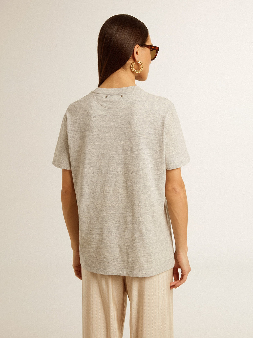 Golden Goose Women’s T-shirt in gray melange cotton with seasonal print