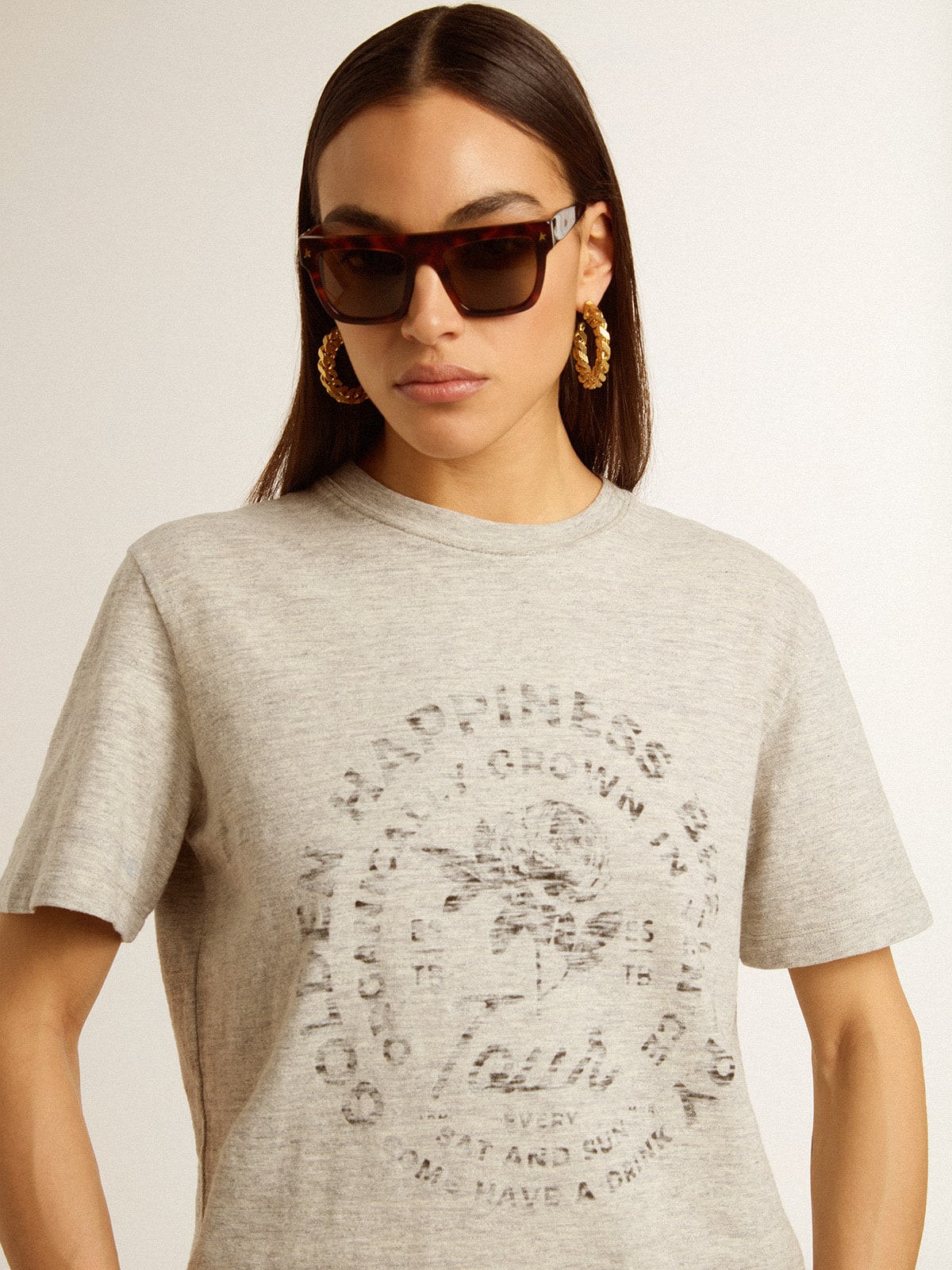 Golden Goose Women’s T-shirt in gray melange cotton with seasonal print