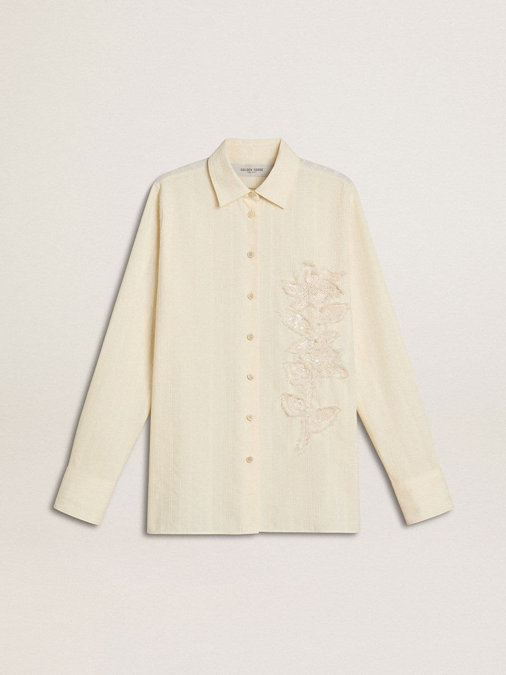 Golden Goose Women's cream-colored cotton shirt with floral embroidery