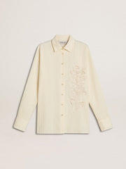 Golden Goose Women's cream-colored cotton shirt with floral embroidery