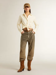 Golden Goose Women's cream-colored cotton shirt with floral embroidery