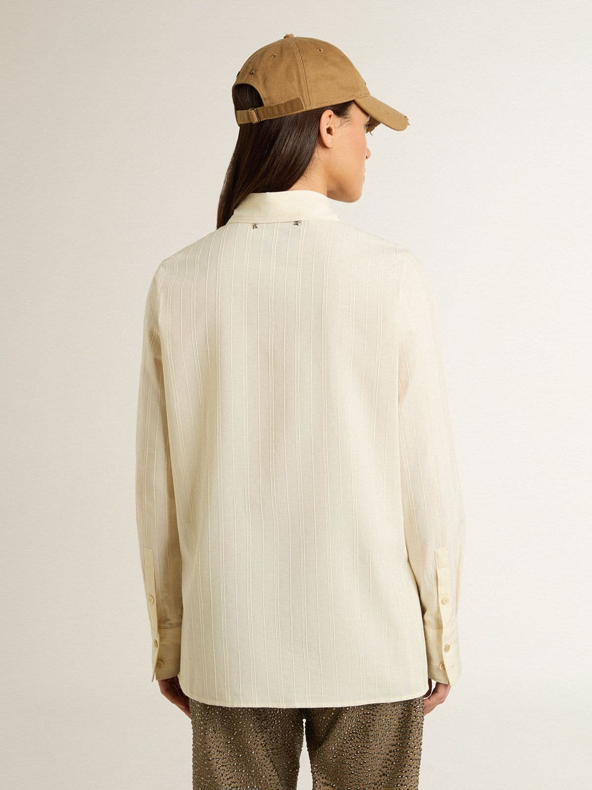Golden Goose Women's cream-colored cotton shirt with floral embroidery