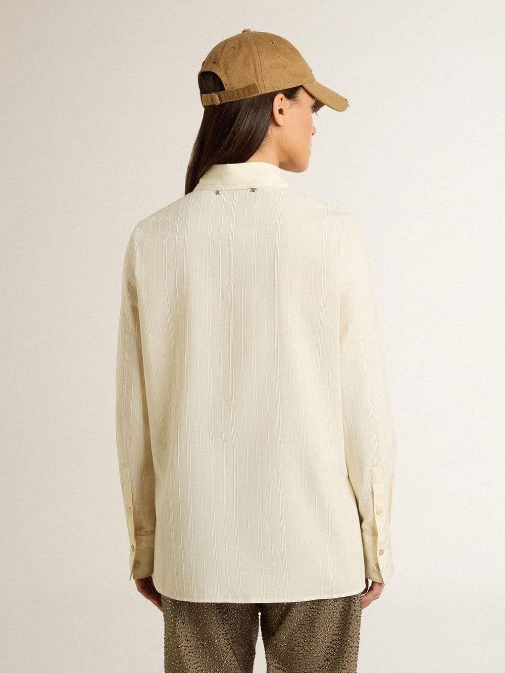 Golden Goose Women's cream-colored cotton shirt with floral embroidery