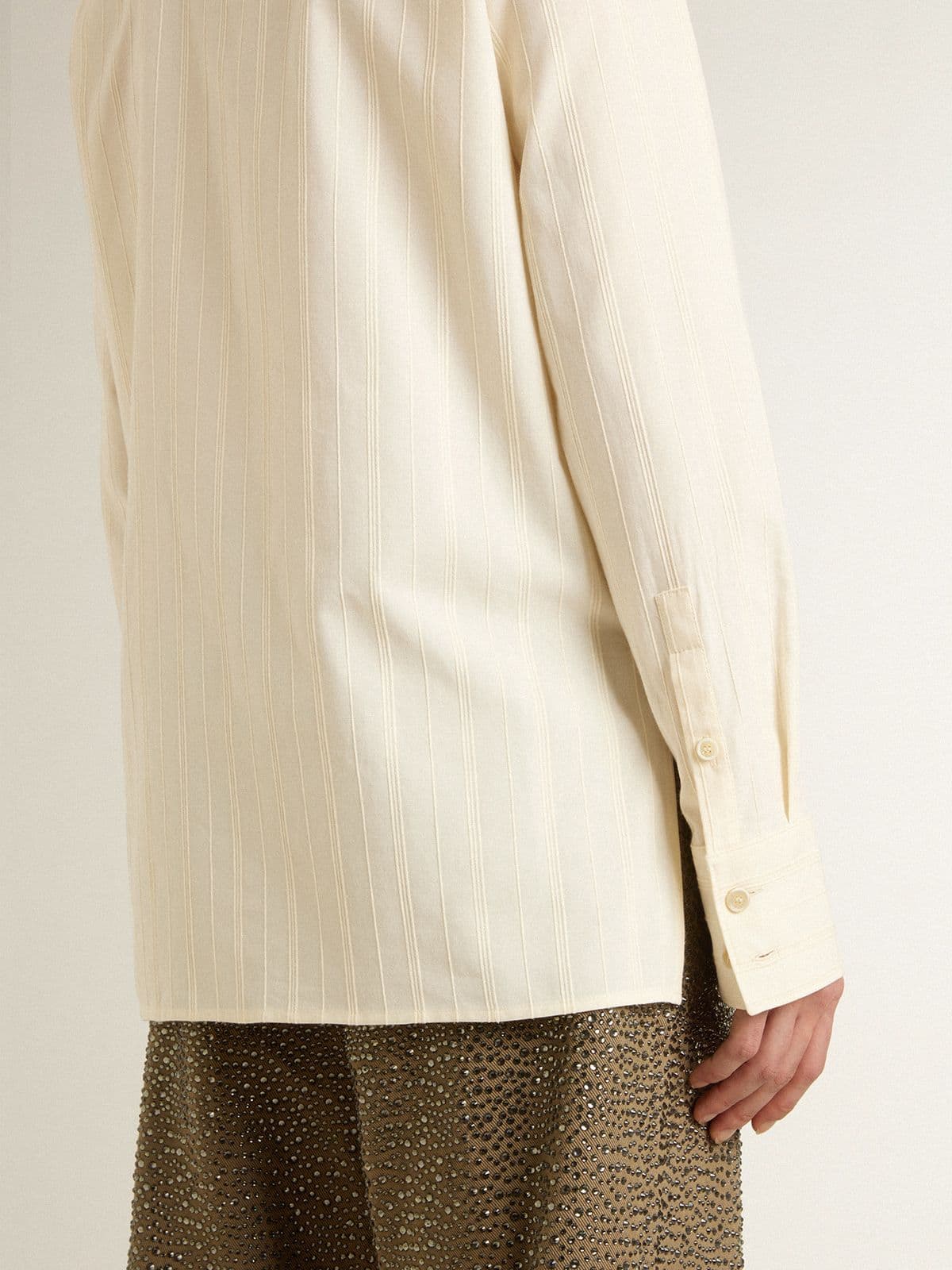 Golden Goose Women's cream-colored cotton shirt with floral embroidery