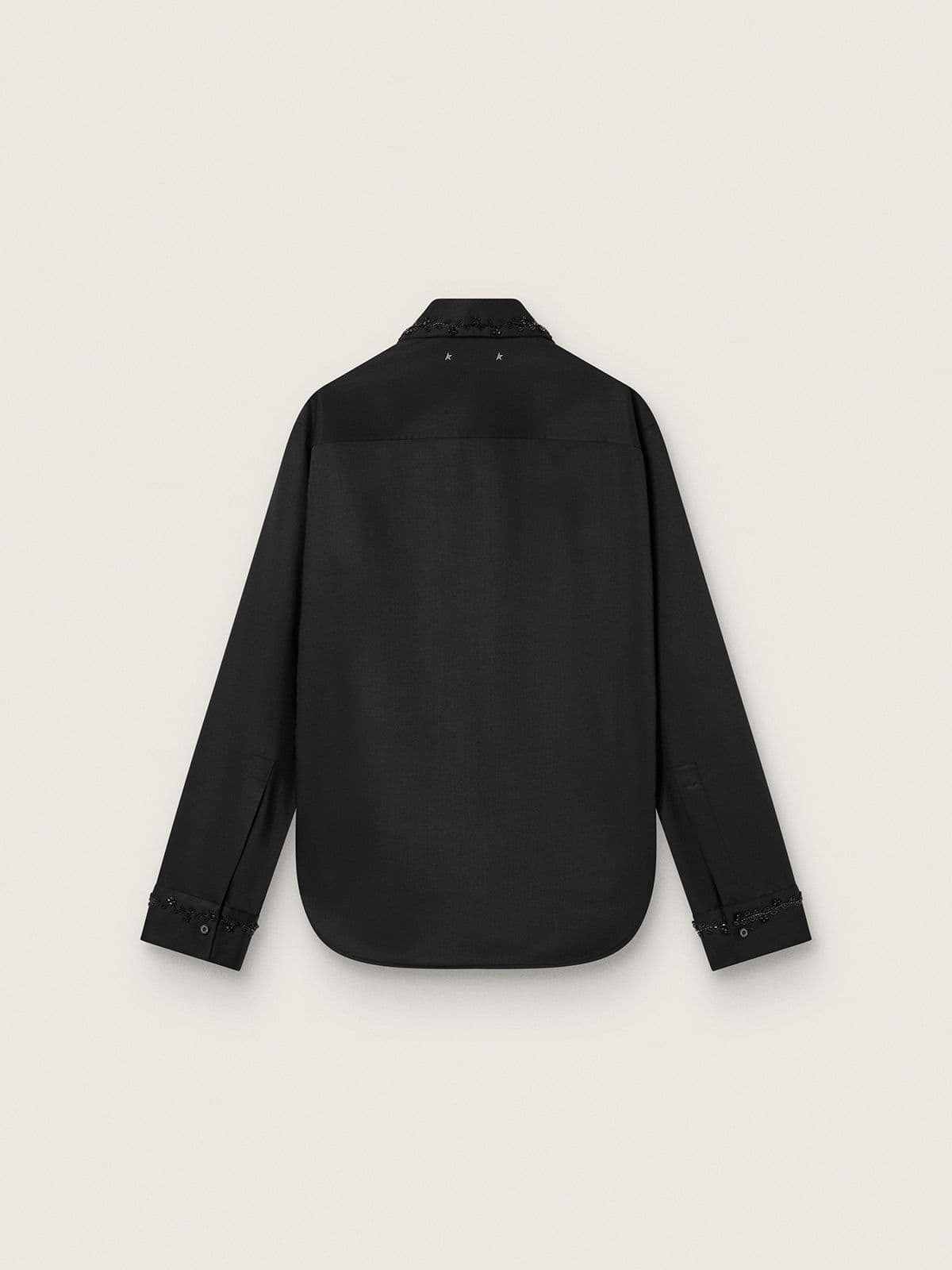 Golden Goose Women's shirt in black wool twill with floral embroidery in glass beads