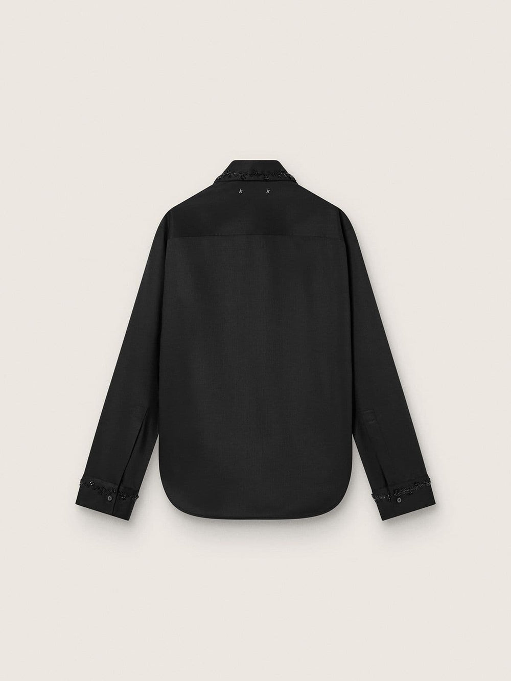 Golden Goose Women's shirt in black wool twill with floral embroidery in glass beads