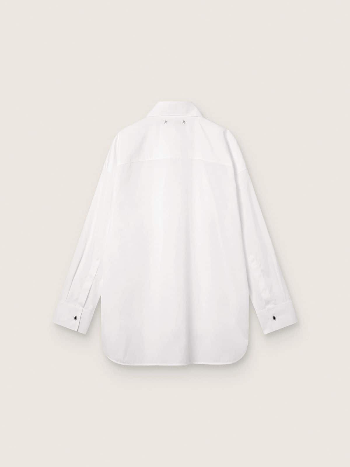 Golden Goose Women's oversized shirt in white cotton with pleated detail and jewel buttons