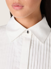 Golden Goose Women's oversized shirt in white cotton with pleated detail and jewel buttons