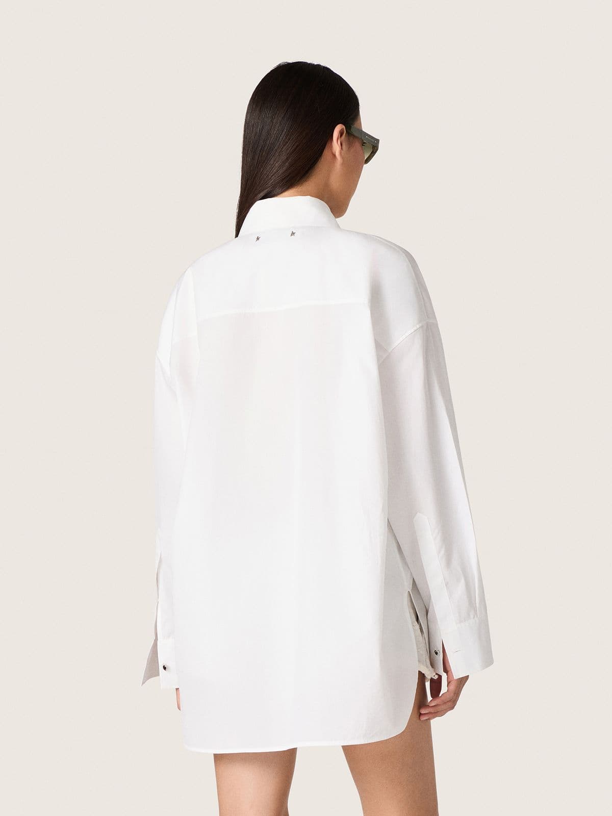 Golden Goose Women's oversized shirt in white cotton with pleated detail and jewel buttons