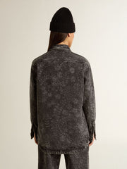 Golden Goose Women's black denim shirt with ton sur ton floral pattern