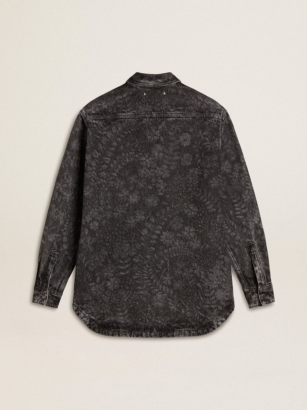 Golden Goose Women's black denim shirt with ton sur ton floral pattern