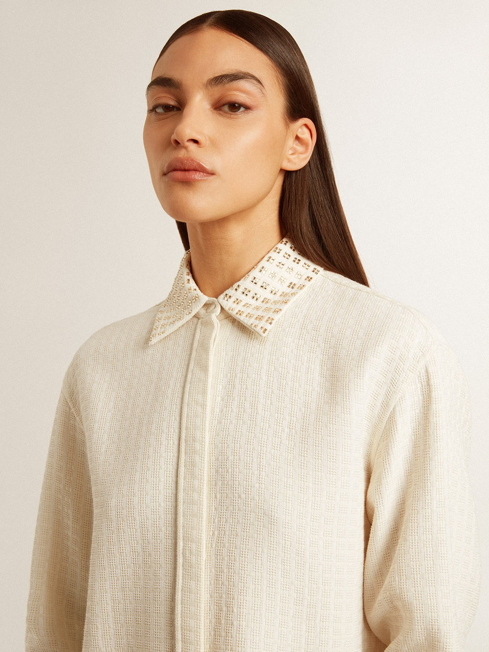 Golden Goose Women's viscose and cotton blend shirt with crystal-embellished collar