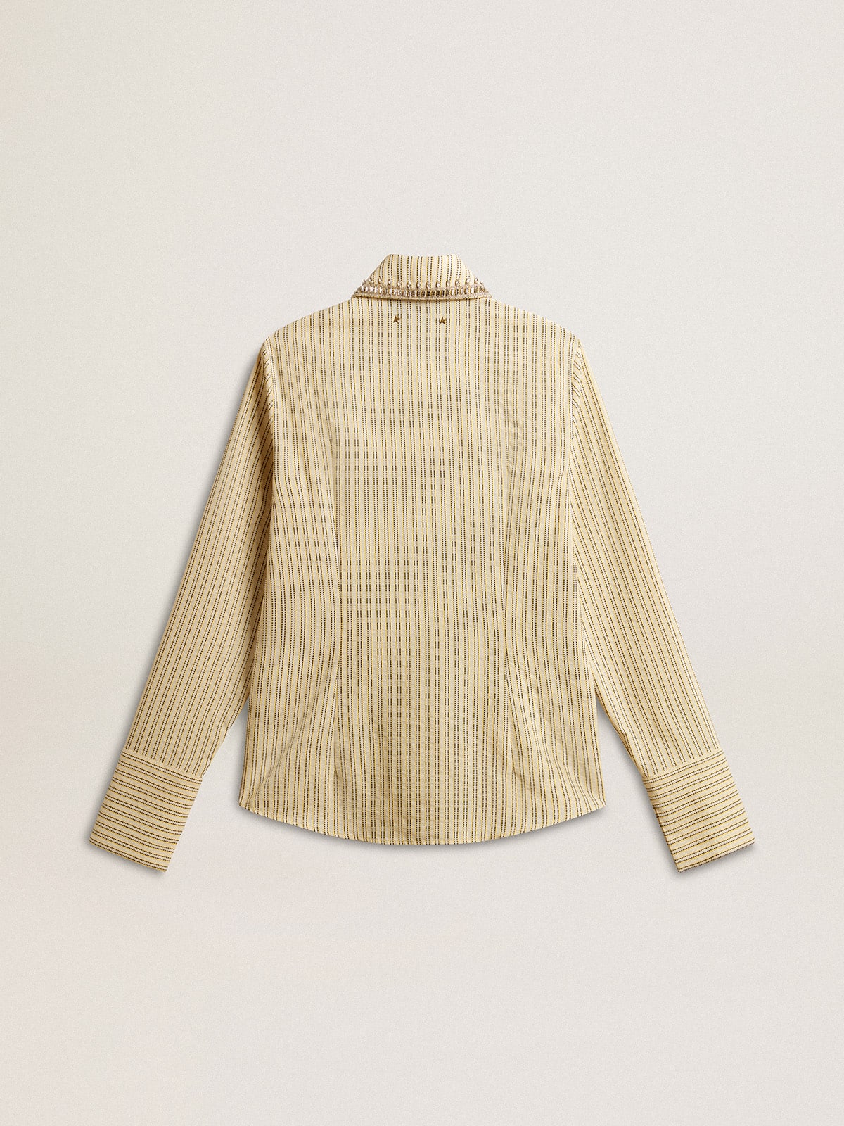 Golden Goose Ecru shirt with stripes and embroidered crystals
