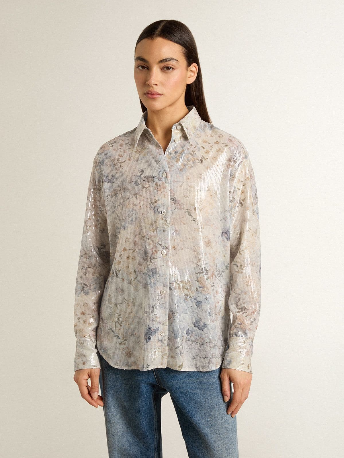 Golden Goose Women's shirt with multicolor floral sequin print