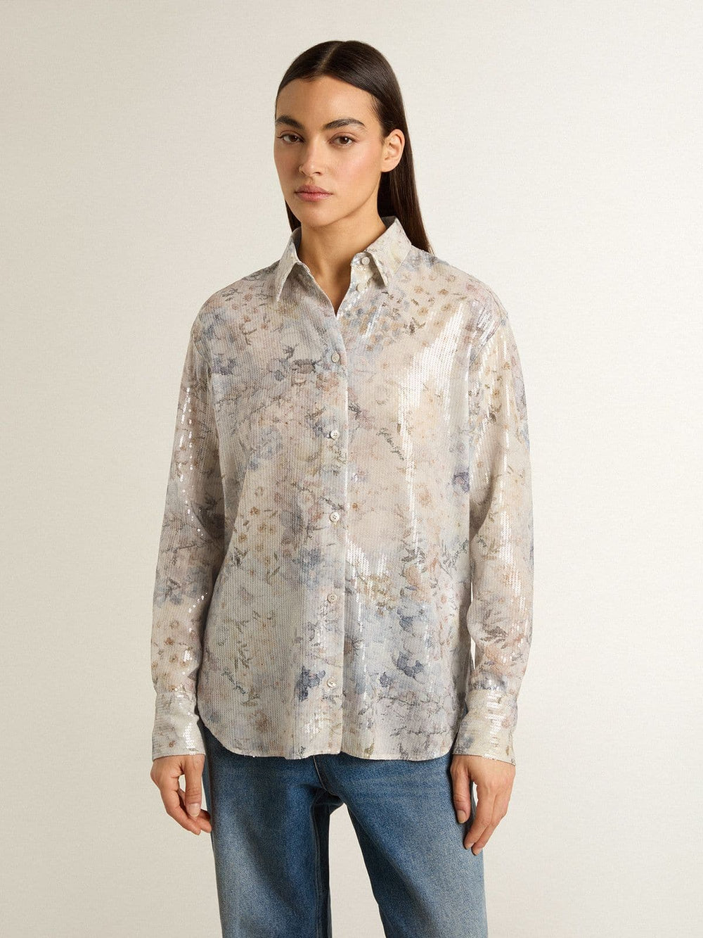 Golden Goose Women's shirt with multicolor floral sequin print