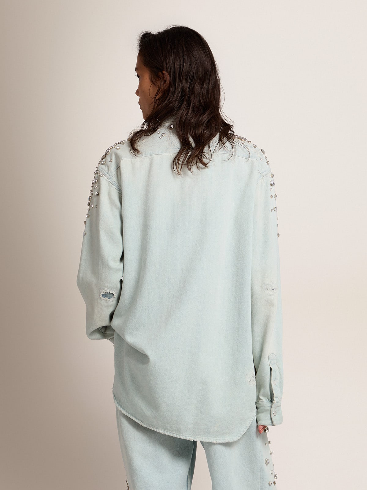 Golden Goose Women's bleached boyfriend shirt with cabochon crystals