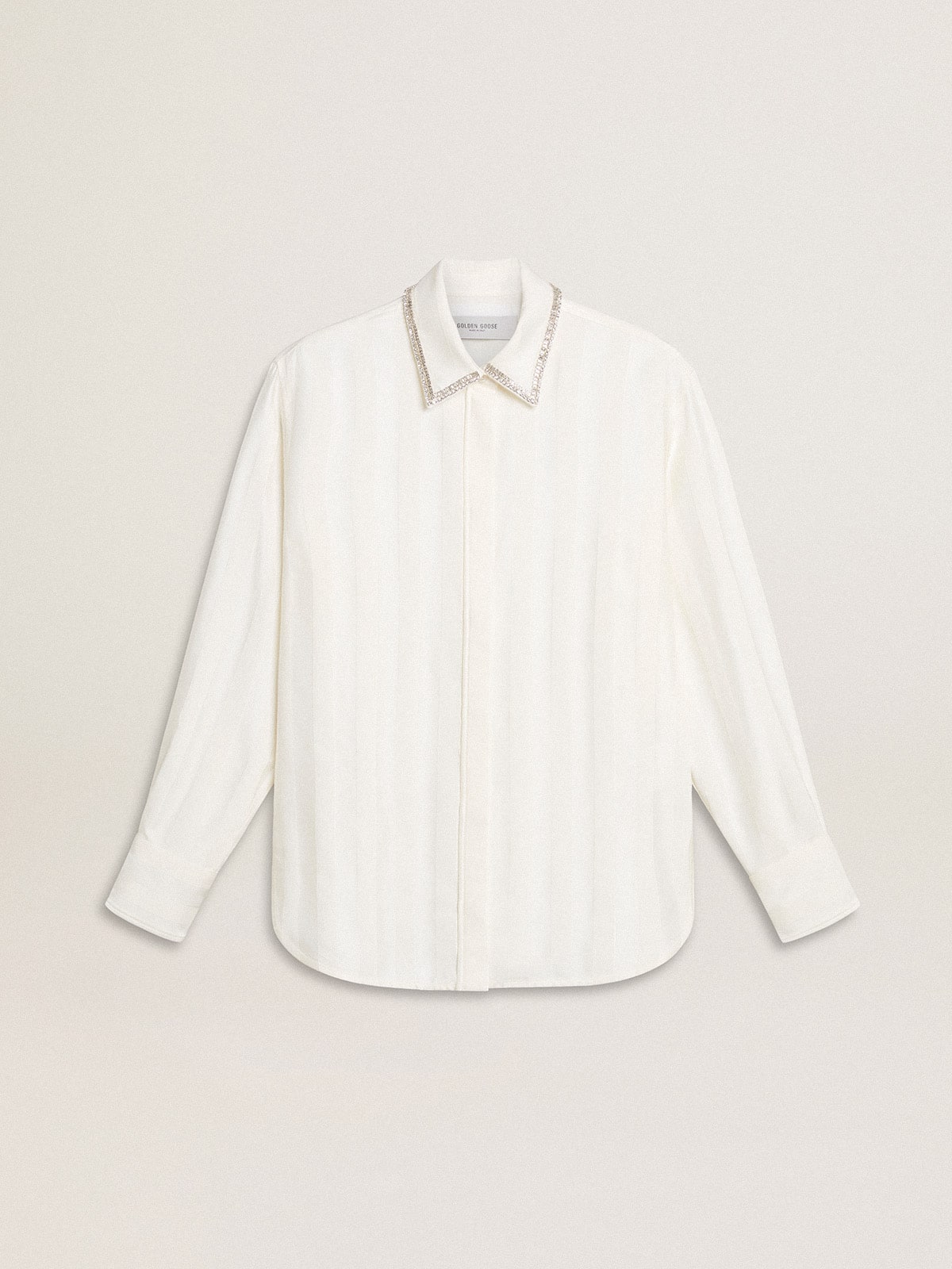 Golden Goose Women's shirt with a vertical striped pattern and crystal embroidery