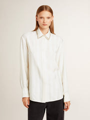 Golden Goose Women's shirt with a vertical striped pattern and crystal embroidery