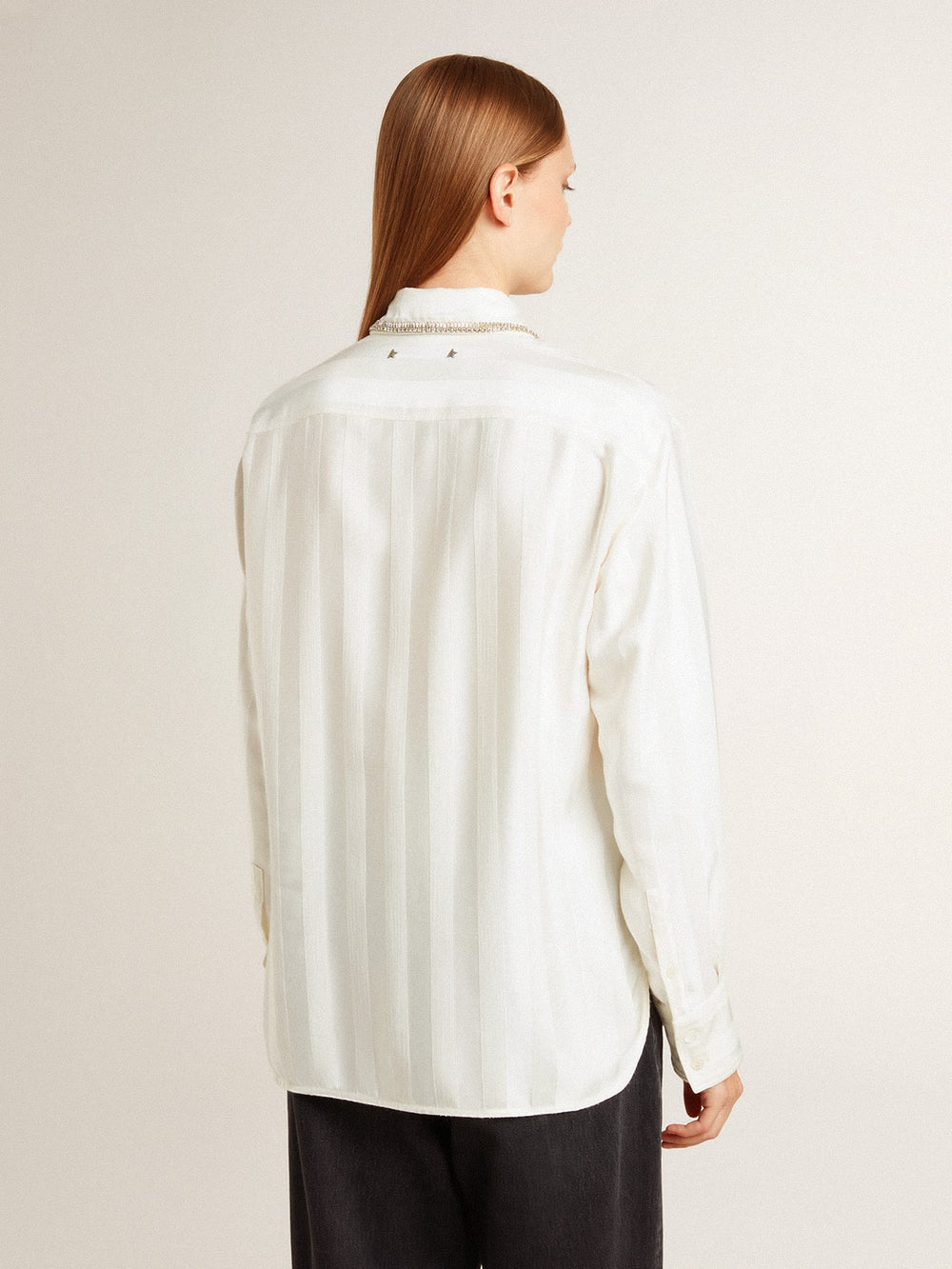 Golden Goose Women's shirt with a vertical striped pattern and crystal embroidery