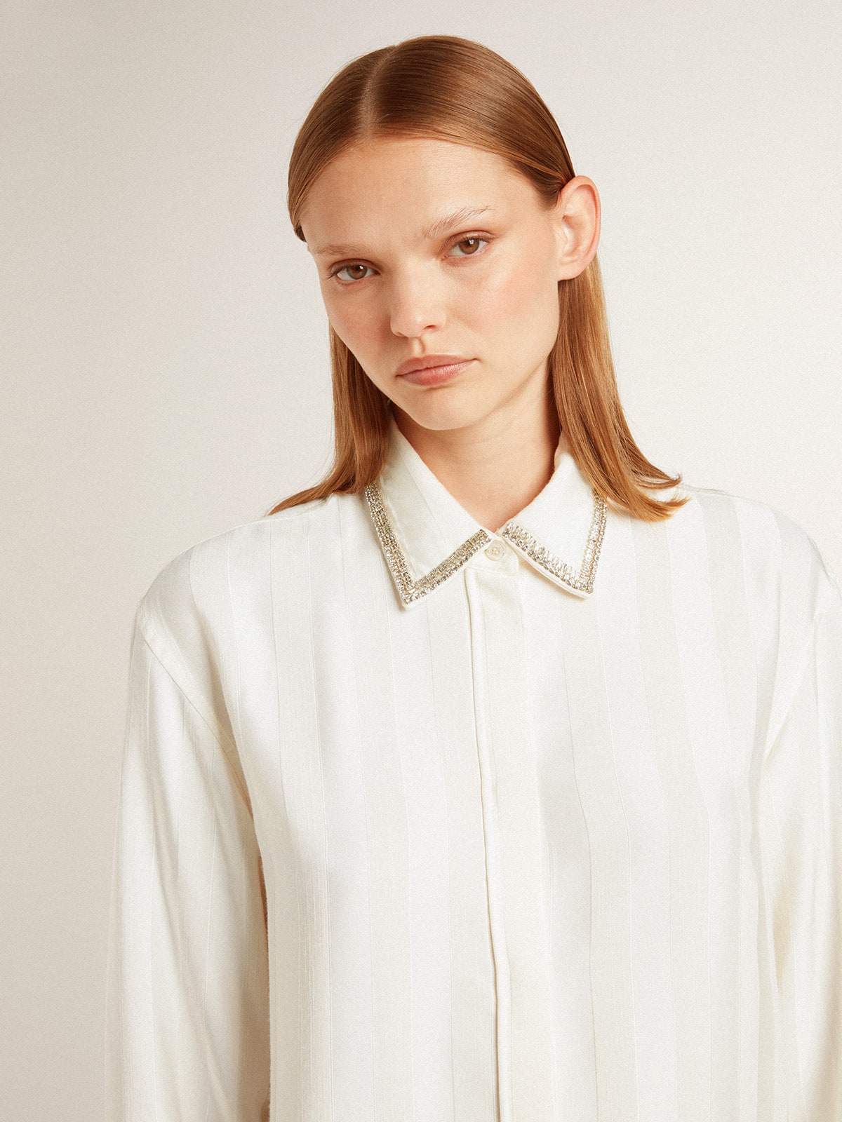 Golden Goose Women's shirt with a vertical striped pattern and crystal embroidery