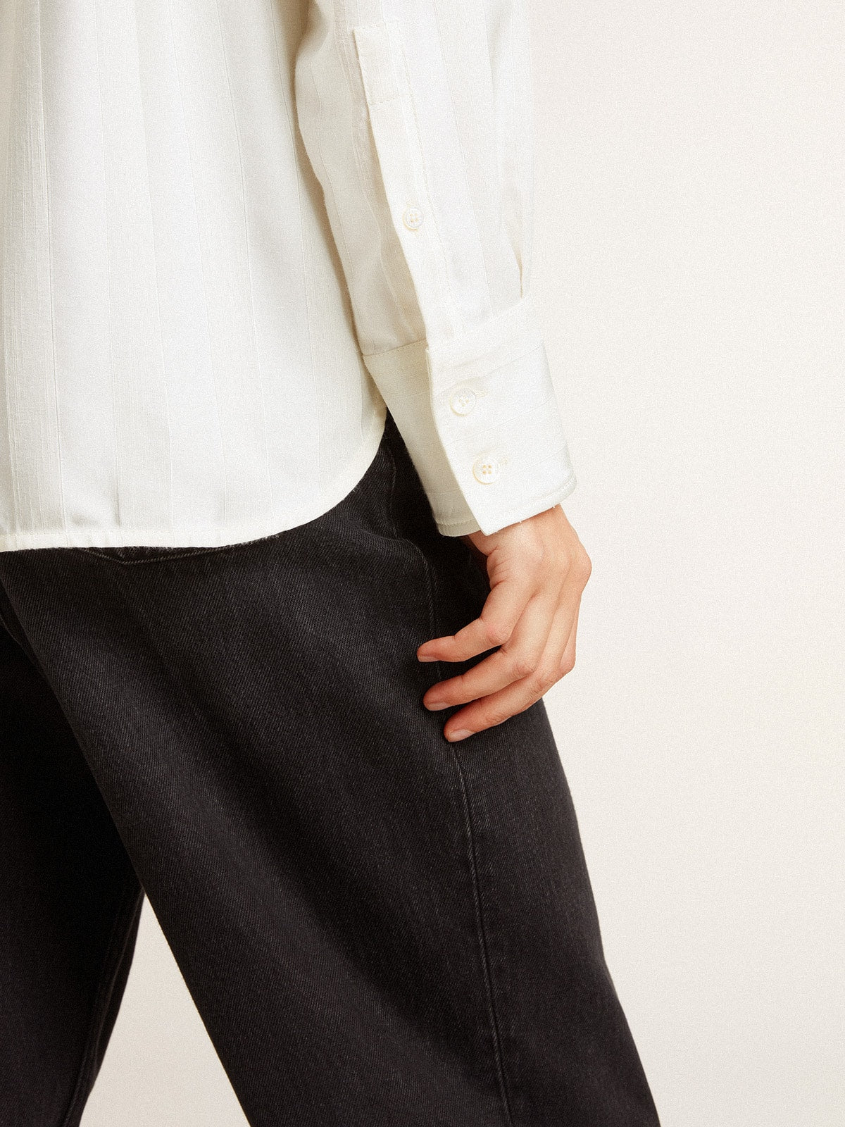 Golden Goose Women's shirt with a vertical striped pattern and crystal embroidery