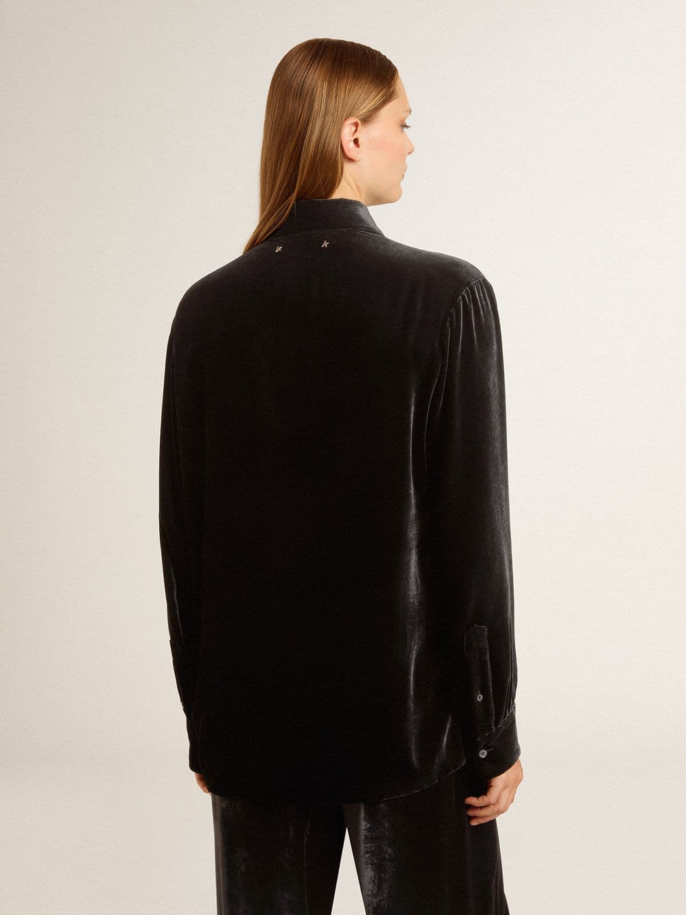 Golden Goose Velvet-effect black shirt with embroidery