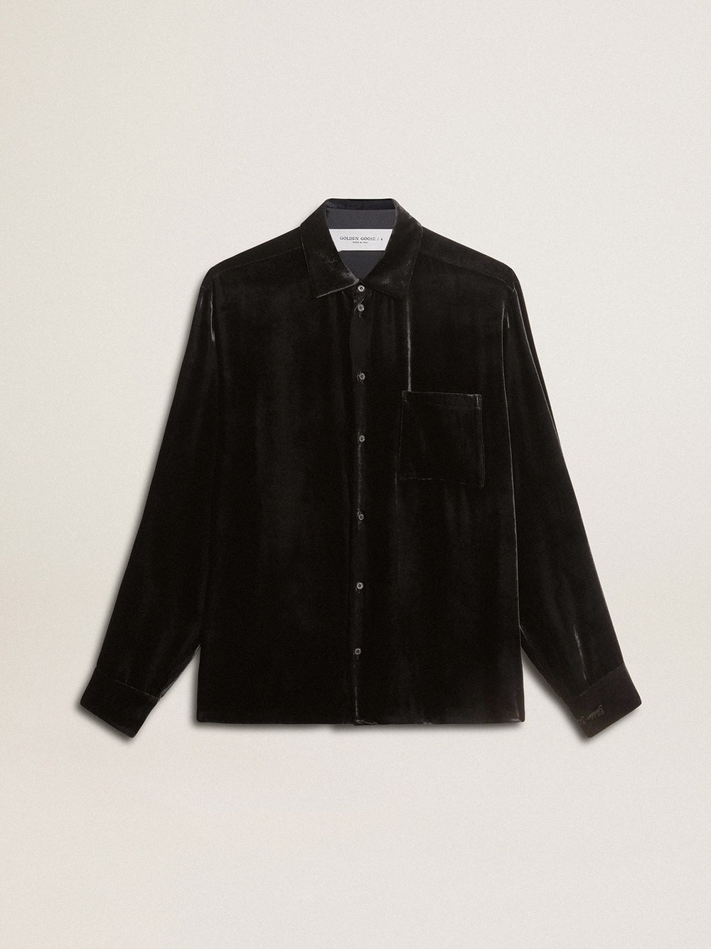 Golden Goose Velvet-effect black shirt with embroidery