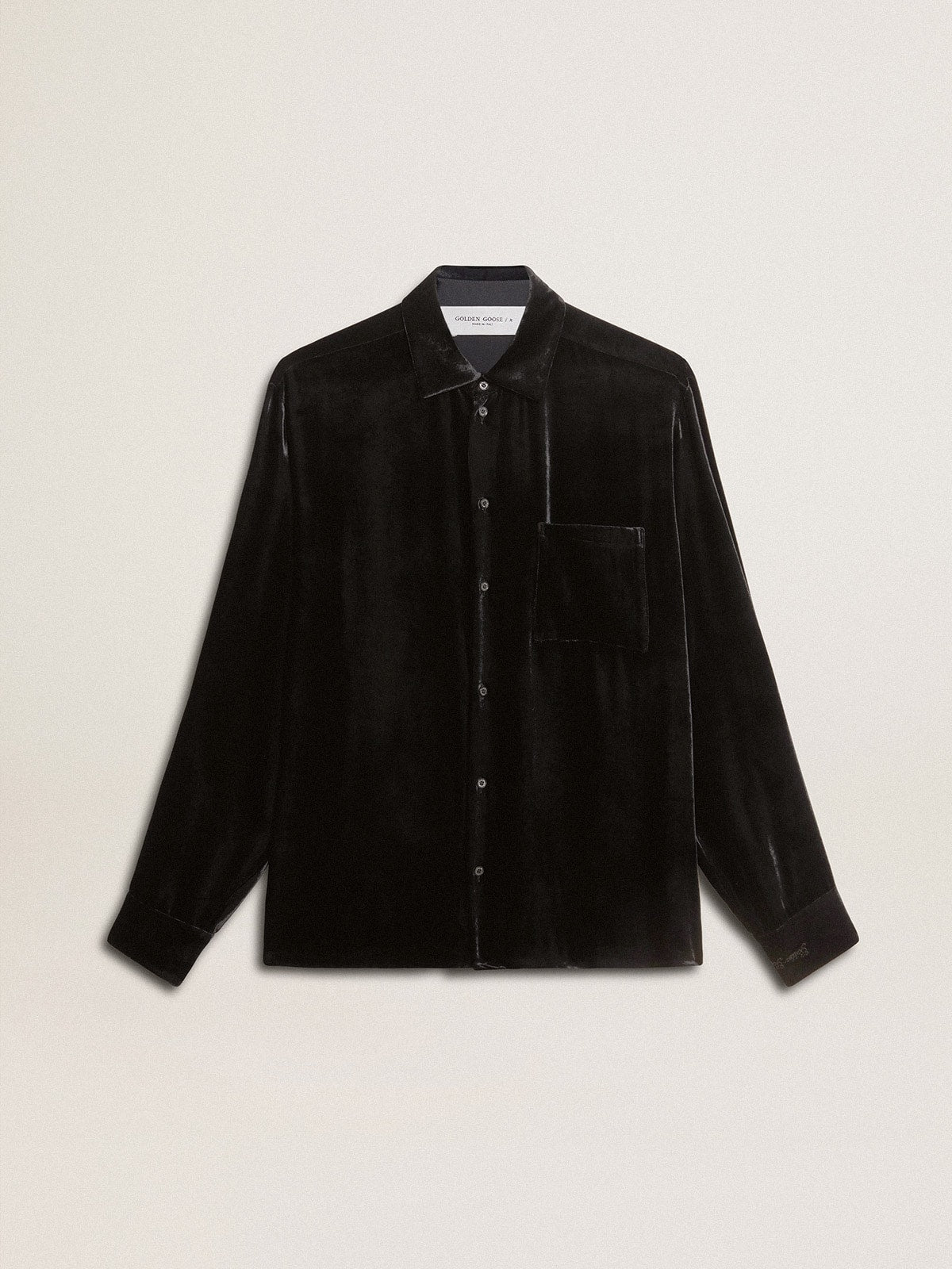 Golden Goose Velvet-effect black shirt with embroidery