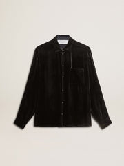 Golden Goose Velvet-effect black shirt with embroidery