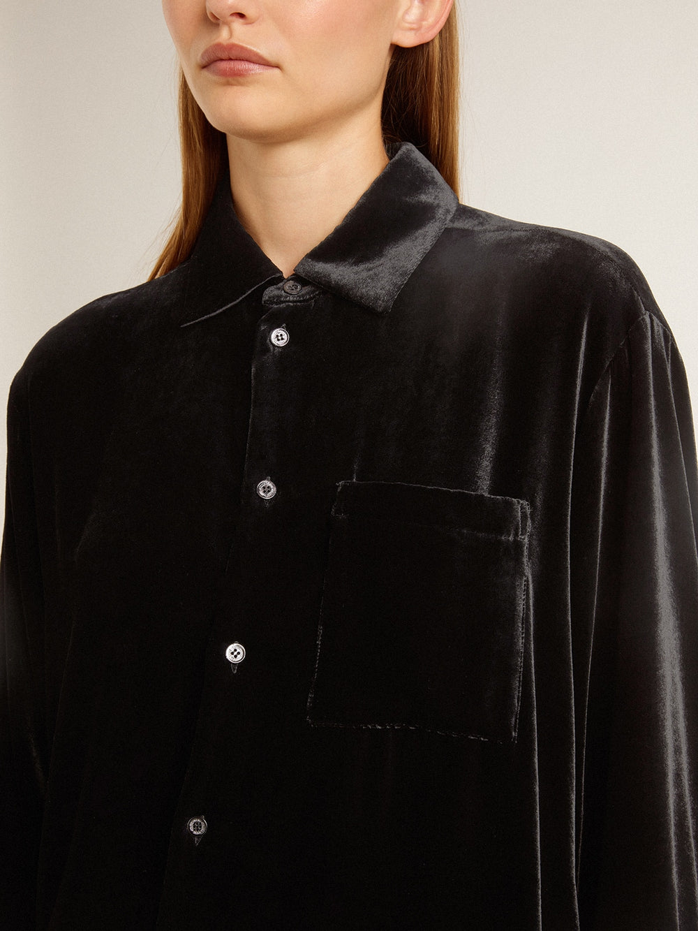 Golden Goose Velvet-effect black shirt with embroidery