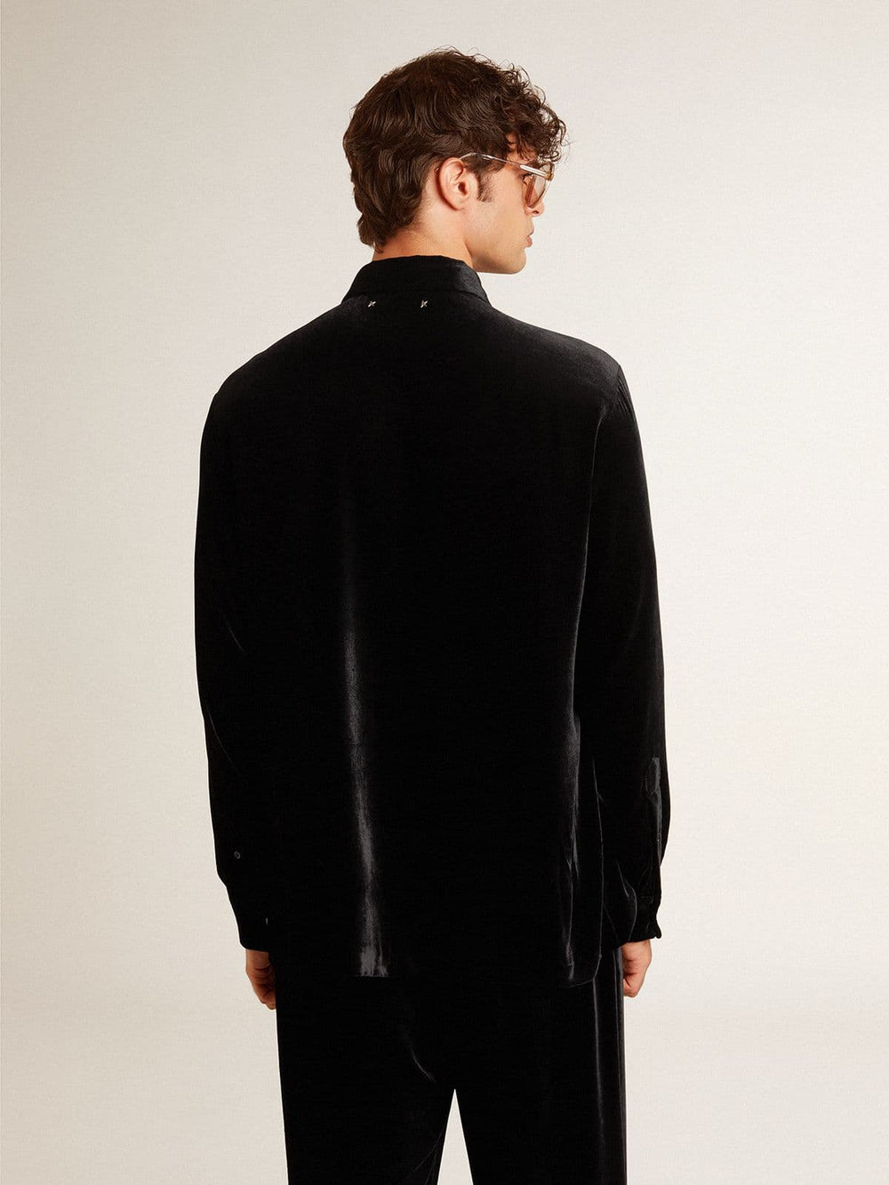 Golden Goose Velvet-effect black shirt with embroidery