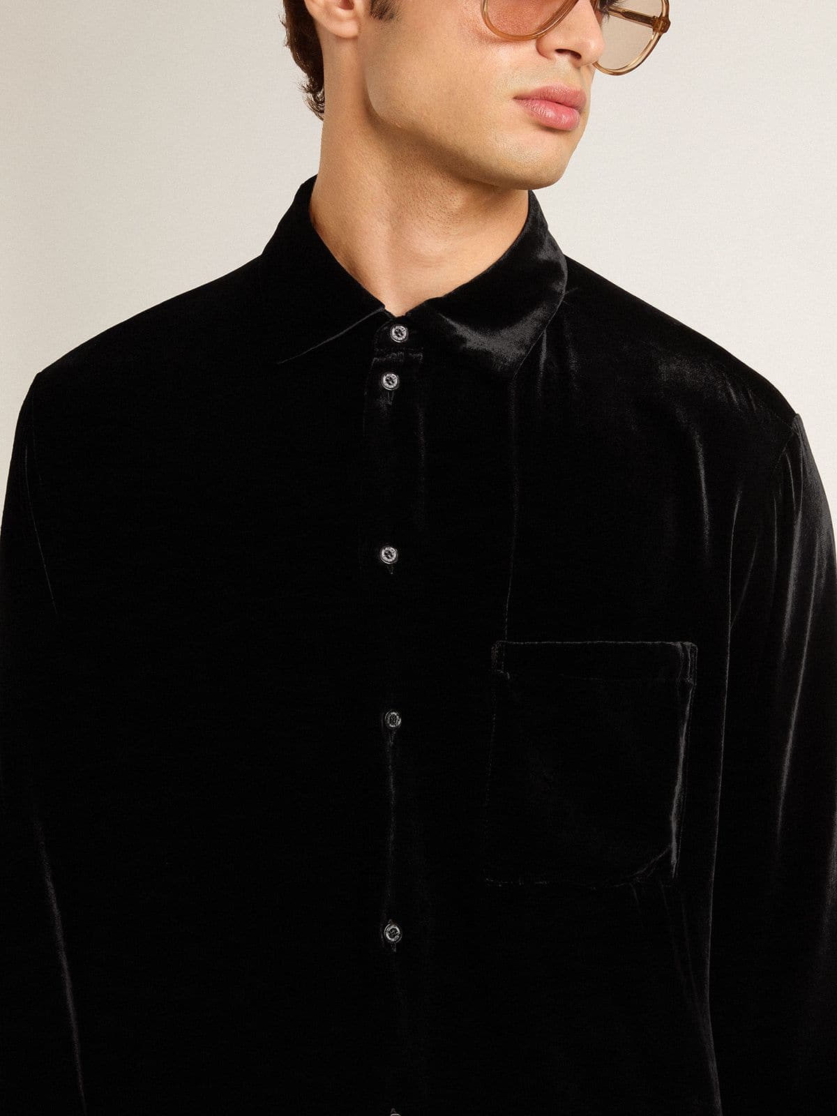 Golden Goose Velvet-effect black shirt with embroidery