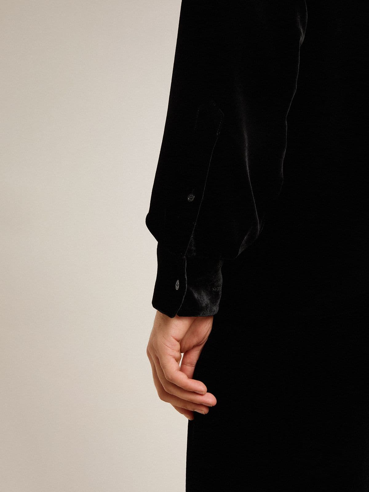 Golden Goose Velvet-effect black shirt with embroidery