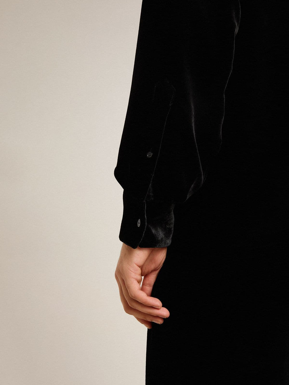 Golden Goose Velvet-effect black shirt with embroidery