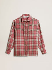 Golden Goose Women's shirt with pink, sand and gray check embroidery