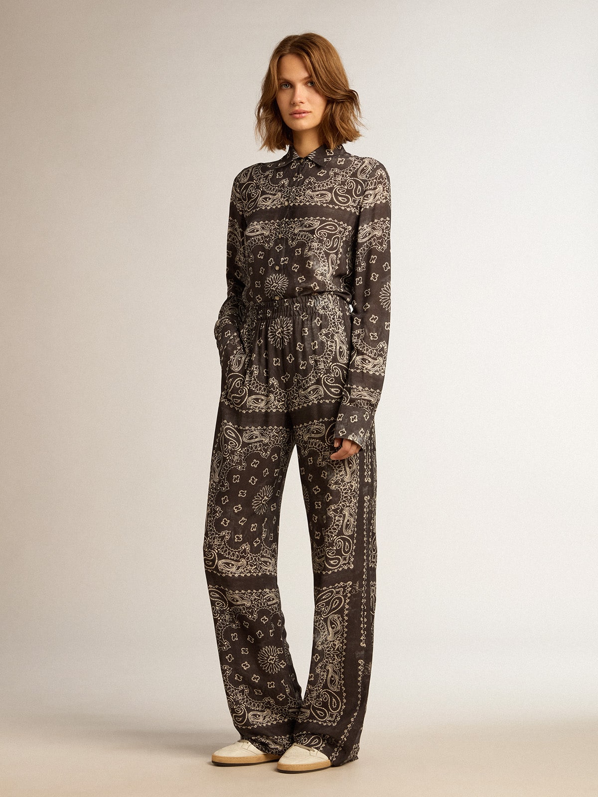 Golden Goose Pajama shirt in anthracite gray with paisley print