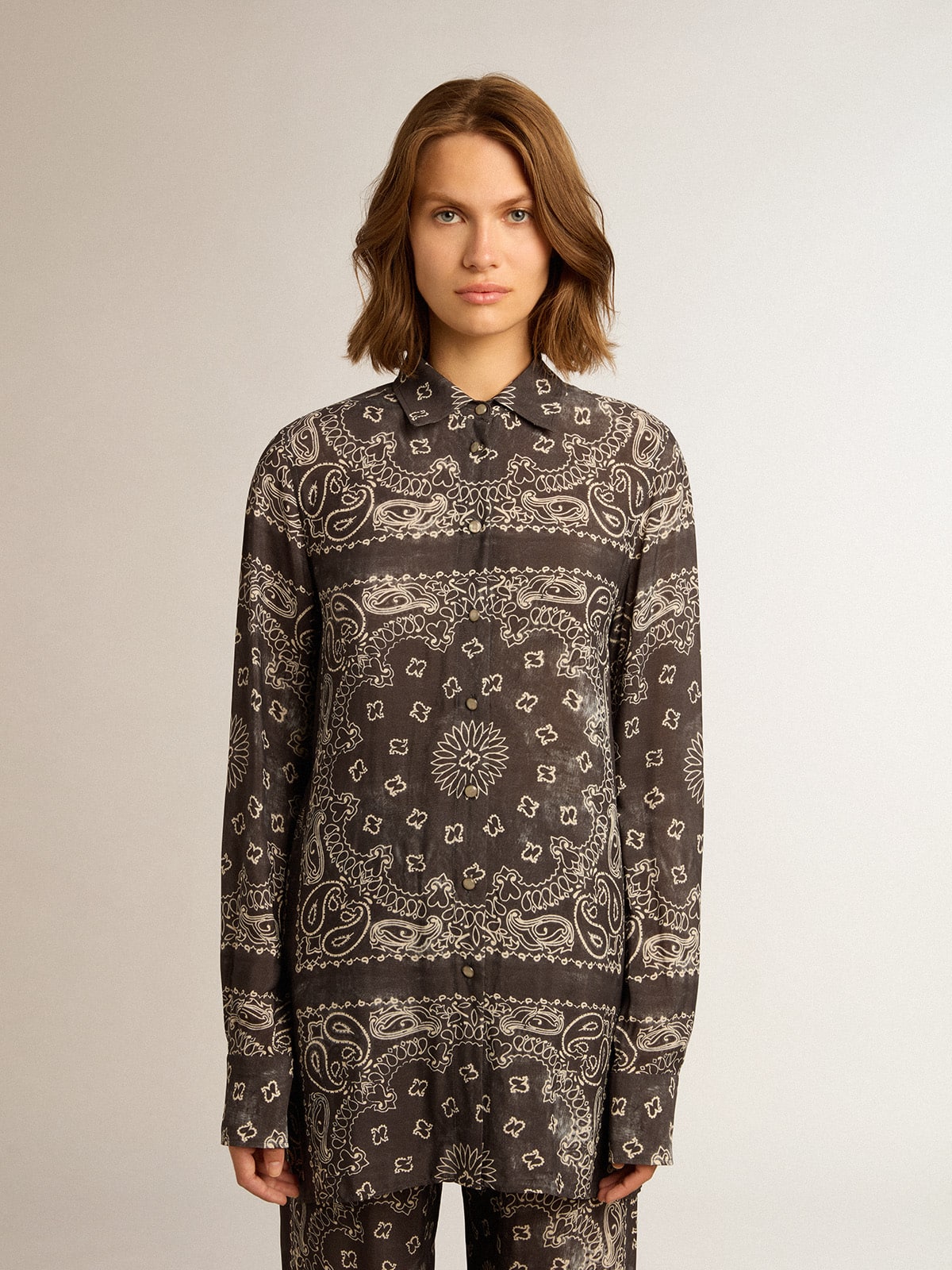 Golden Goose Pajama shirt in anthracite gray with paisley print