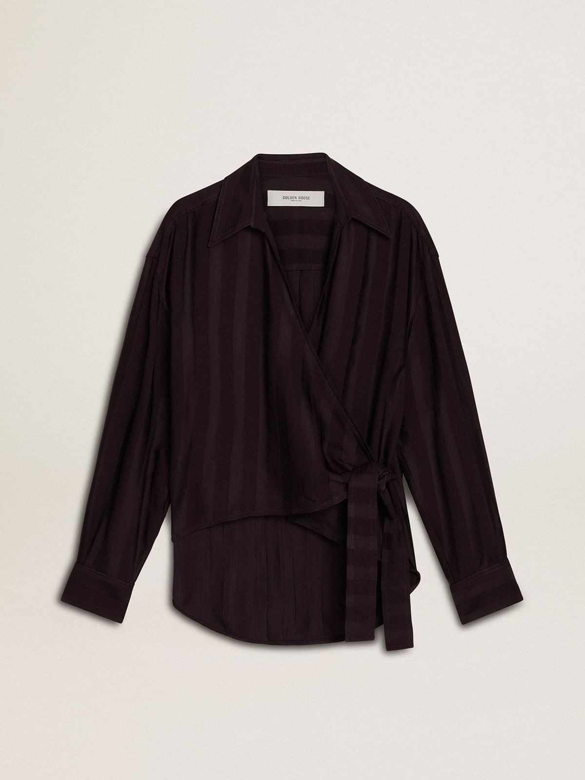 Golden Goose Women's black shirt with vertical stripes and side knot closure