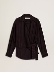 Golden Goose Women's black shirt with vertical stripes and side knot closure